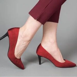 Betabrand Red Pointed Mid-Heel Pumps